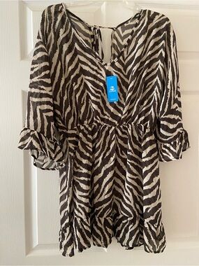 CUPSHE  Black and White Zebra Print Sheer Tunic Dress Size M